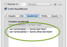 Putting Javascript variables into the RapidWeaver Page Inspector's header